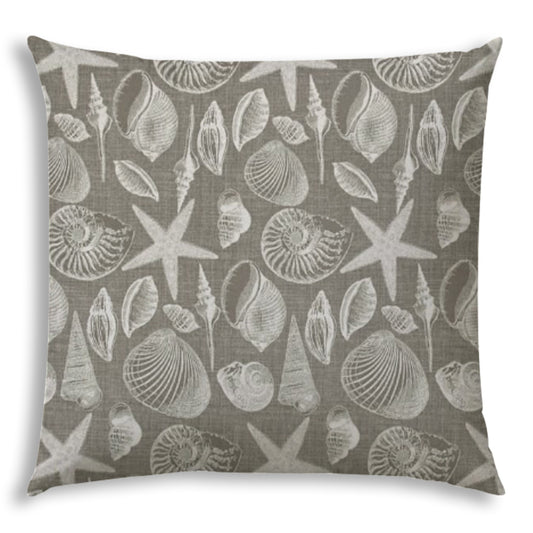 20" X 20" Cream And Gray Seashells Blown Seam Nautical Throw Indoor Outdoor Pillow