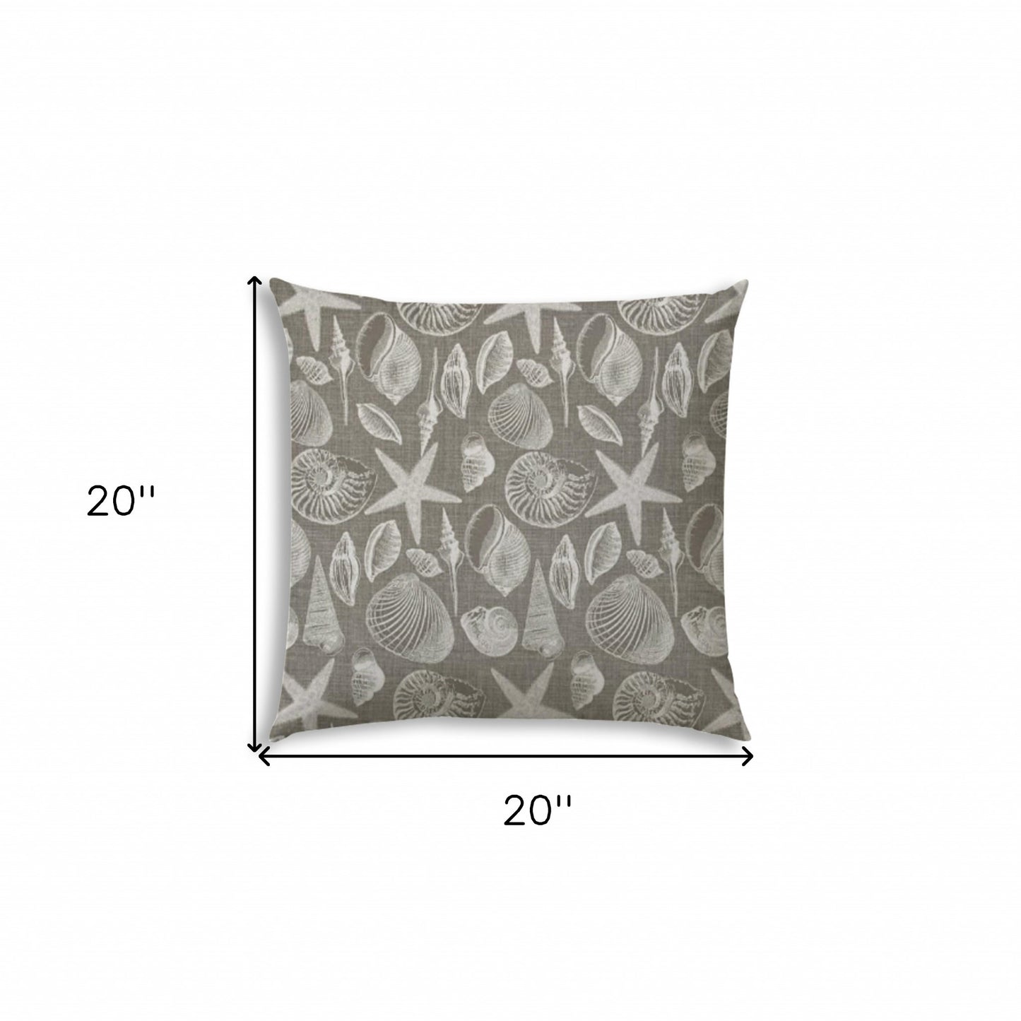 20" X 20" Cream And Gray Seashells Blown Seam Nautical Throw Indoor Outdoor Pillow