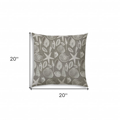 20" X 20" Cream And Gray Seashells Blown Seam Nautical Throw Indoor Outdoor Pillow