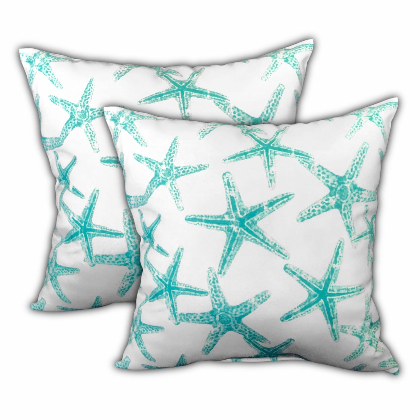 Set Of Three 18" X 18" Ocean Blue And White Starfish Blown Seam Coastal Throw Indoor Outdoor Pillow