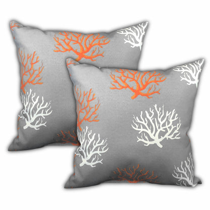 Set Of Three 18" X 18" Gray And White Corals Zippered Coastal Throw Indoor Outdoor Pillow