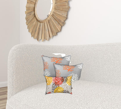 Set Of Three 18" X 18" Gray And White Corals Zippered Coastal Throw Indoor Outdoor Pillow