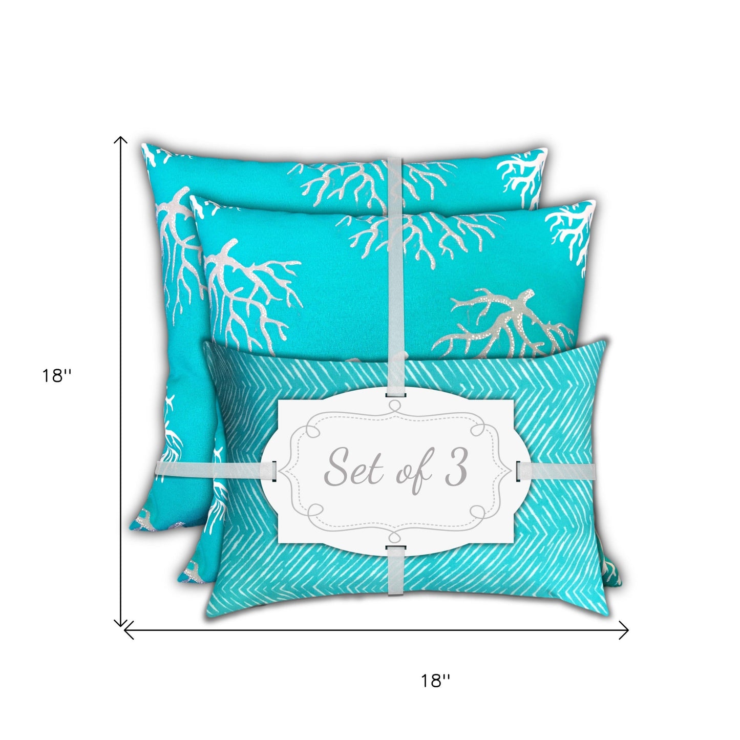 18" X 18" Ocean Blue And White Corals Zippered Coastal Throw Indoor Outdoor Pillow