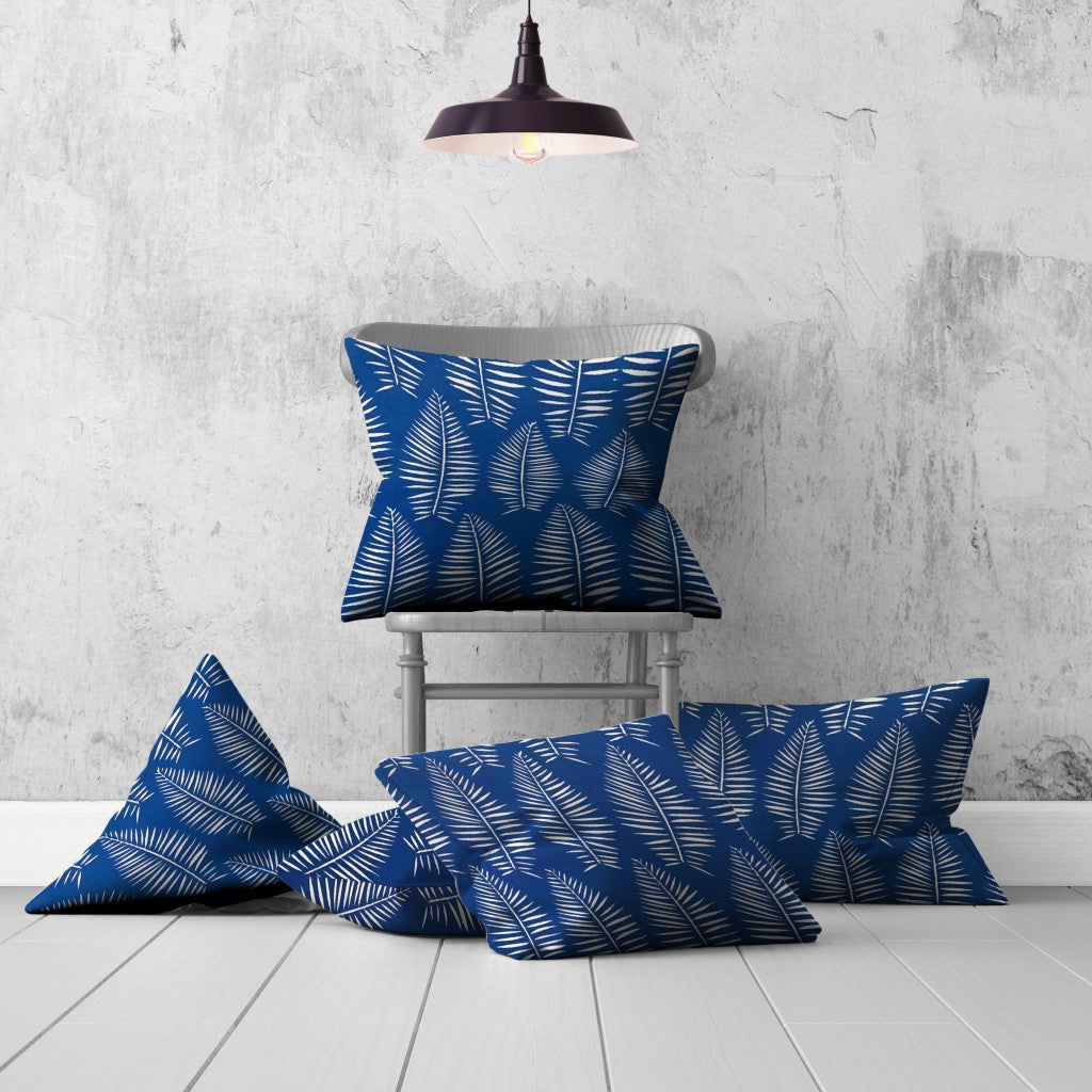 Set Of Three 20" X 20" Blue And White Blown Seam Coastal Throw Indoor Outdoor Pillow