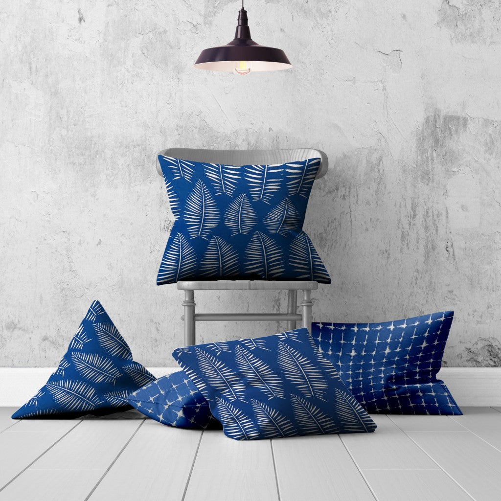 Set of 3 Blue Leaf Indoor Outdoor Sewn Pillows