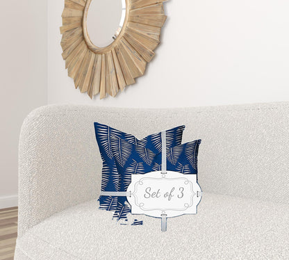 Set Of Three 20" X 20" Blue And White Zippered Coastal Throw Indoor Outdoor Pillow Cover