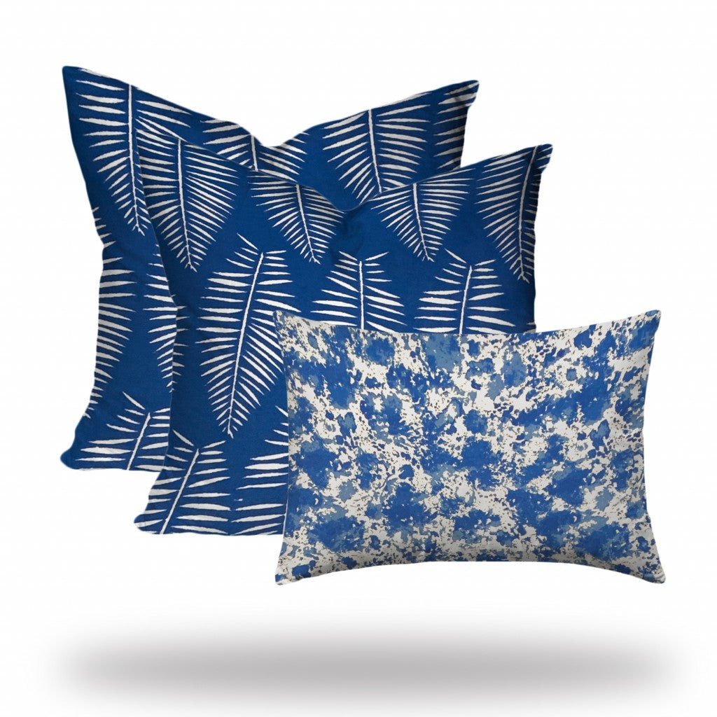 Set of Three 20" Blue and White Botanical Indoor Outdoor Throw Pillow