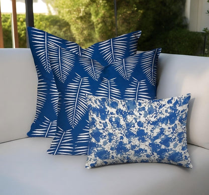 Set of Three 20" Blue and White Botanical Indoor Outdoor Throw Pillow