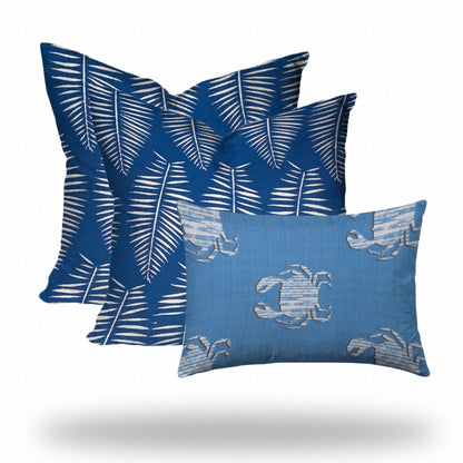 Set Of Three 20" X 20" Blue And White Enveloped Coastal Throw Indoor Outdoor Pillow Cover