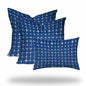 Set Of Three 20" X 20" Blue And White Blown Seam Gingham Throw Indoor Outdoor Pillow