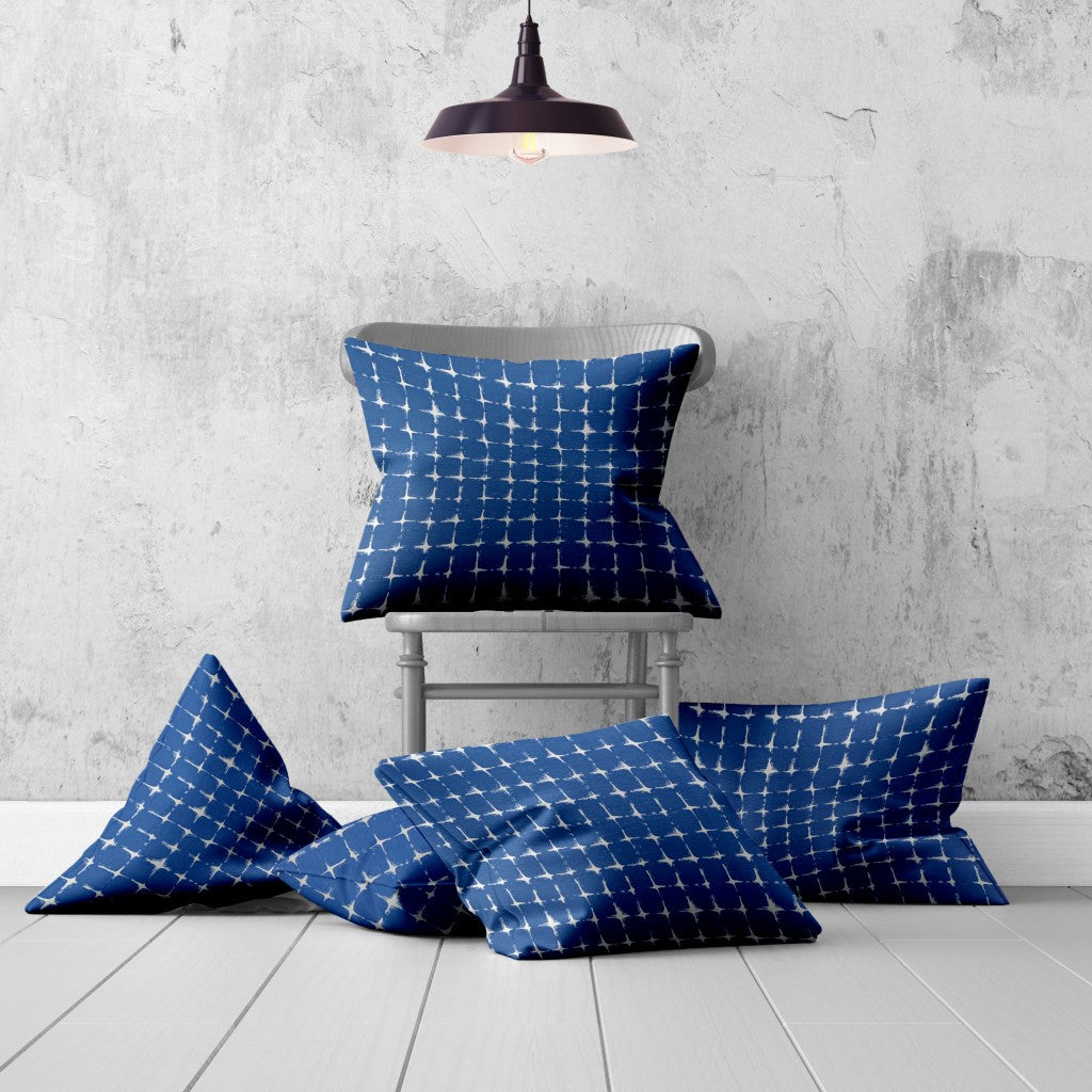 Set Of Three 20" X 20" Blue And White Enveloped Gingham Throw Indoor Outdoor Pillow Cover