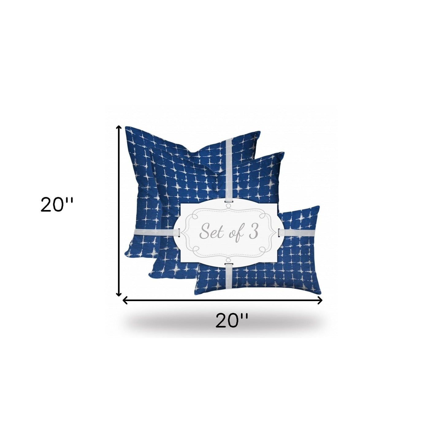 Set Of Three 20" X 20" Blue And White Enveloped Gingham Throw Indoor Outdoor Pillow Cover