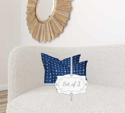 Set Of Three 20" X 20" Blue And White Enveloped Gingham Throw Indoor Outdoor Pillow Cover