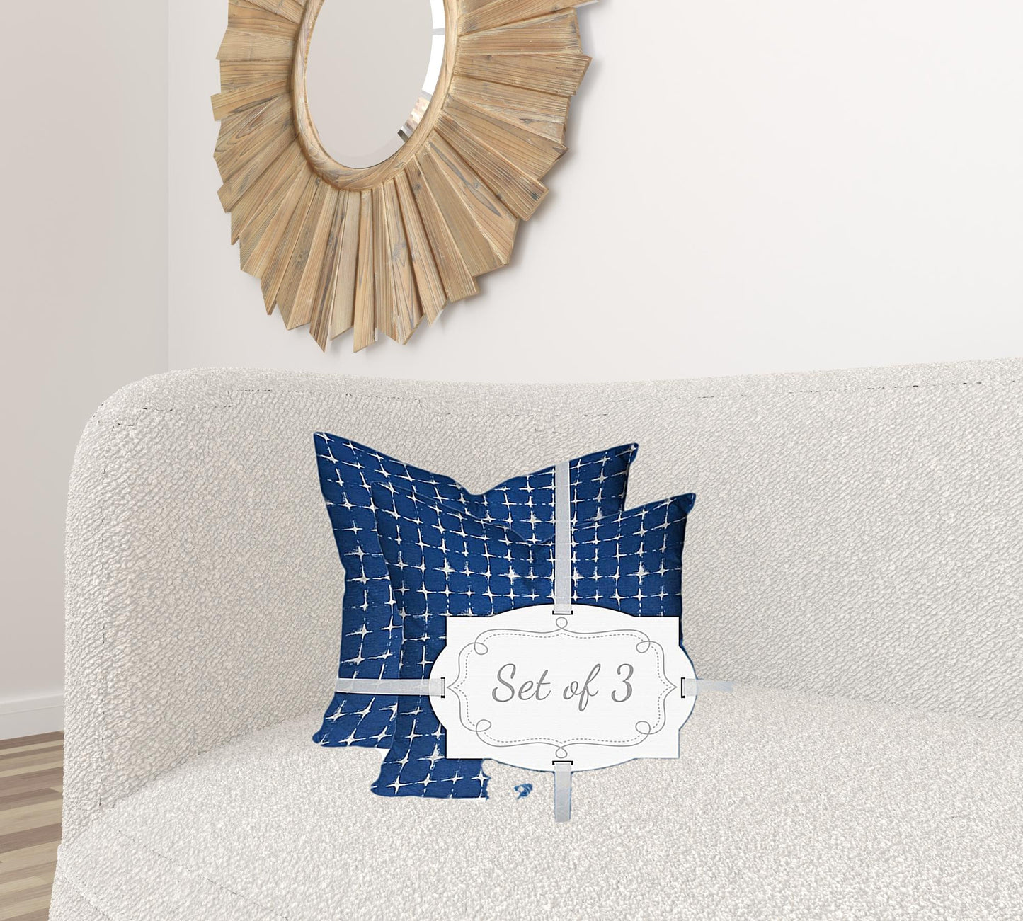 Set Of Three 20" X 20" Blue And White Enveloped Gingham Throw Indoor Outdoor Pillow