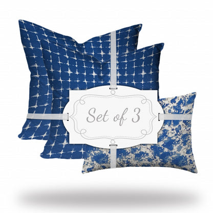 Set Of Three 20" X 20" Blue And White Enveloped Coastal Throw Indoor Outdoor Pillow Cover