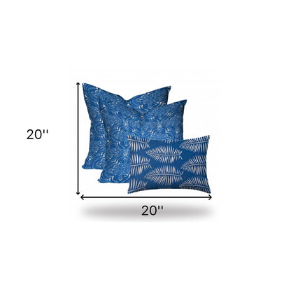 Set Of Three 20" X 20" Blue And White Blown Seam Coastal Throw Indoor Outdoor Pillow