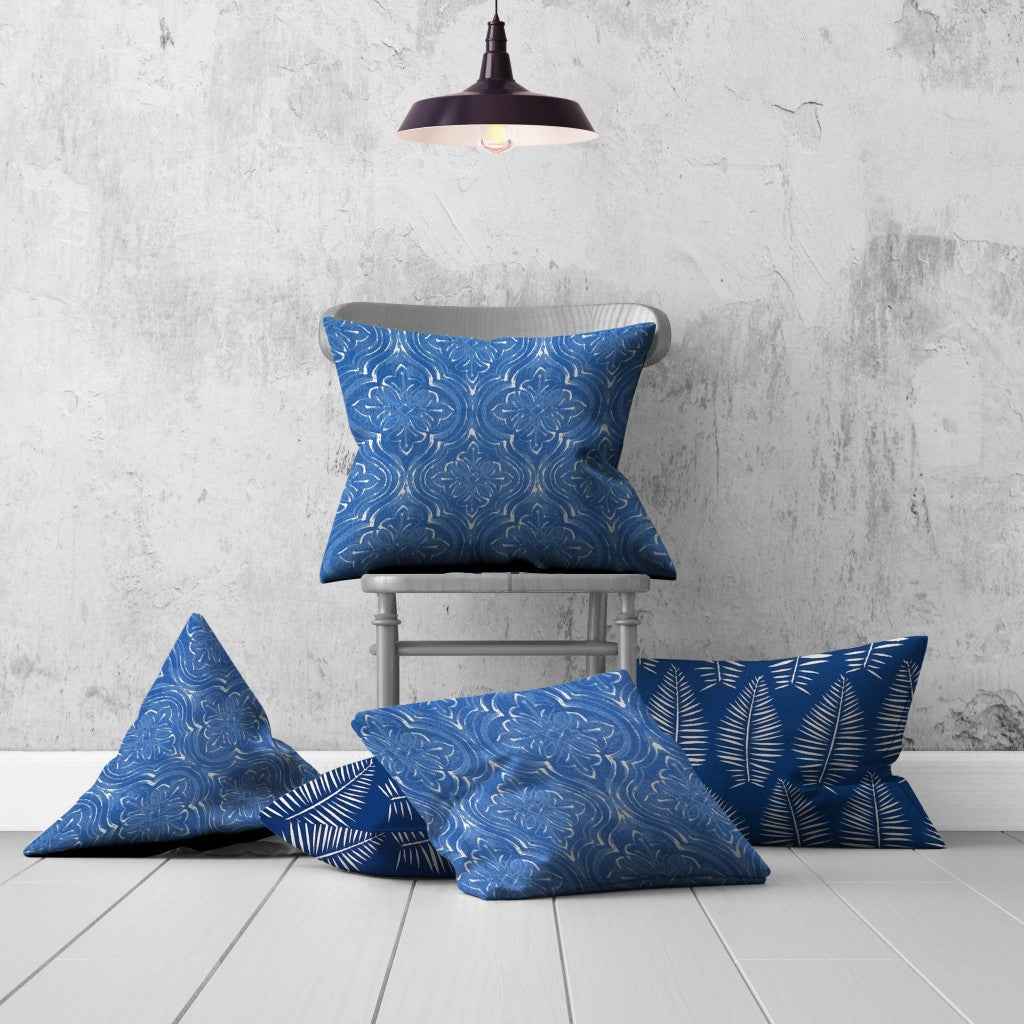 Set Of Three 20" X 20" Blue And White Enveloped Coastal Throw Indoor Outdoor Pillow