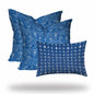 Set Of Three 20" X 20" Blue And White Blown Seam Coastal Throw Indoor Outdoor Pillow