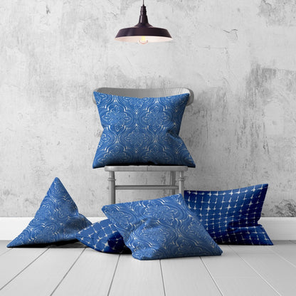 Set Of Three 20" X 20" Blue And White Blown Seam Coastal Throw Indoor Outdoor Pillow