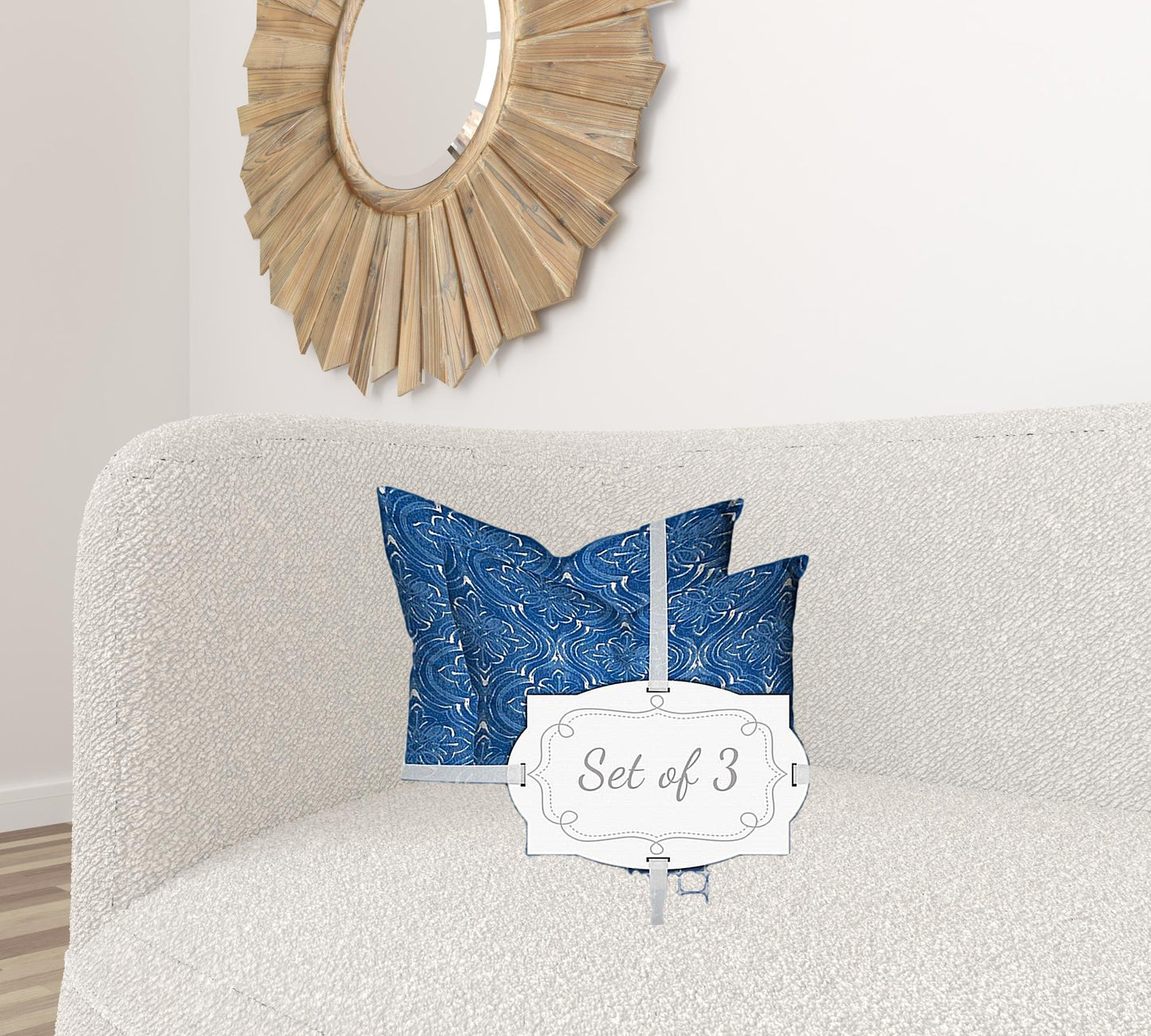 Set Of Three 20" X 20" Blue And White Enveloped Coastal Throw Indoor Outdoor Pillow