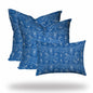 Set Of Three 20" X 20" Blue And White Blown Seam Coastal Throw Indoor Outdoor Pillow