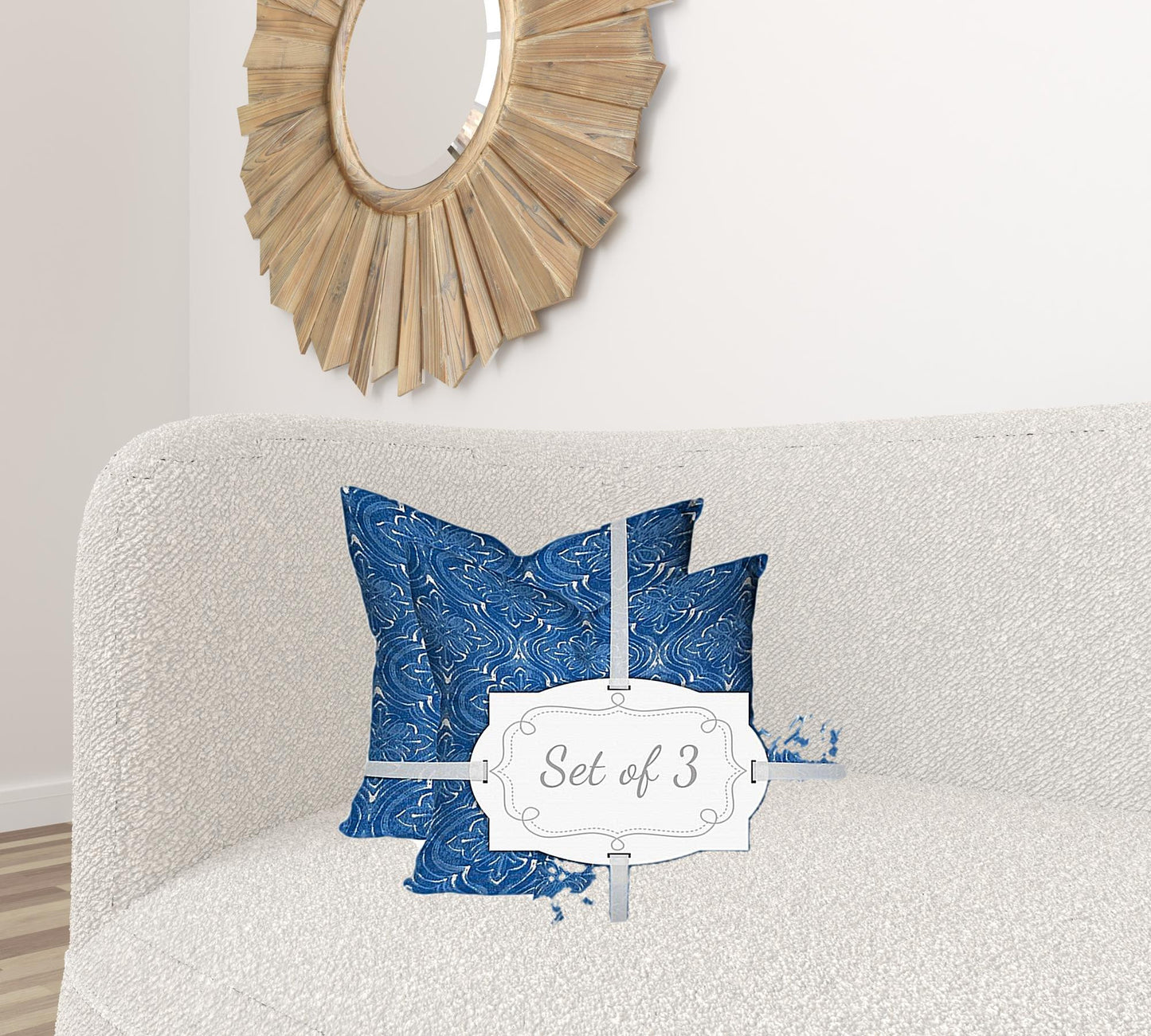 Set Of Three 20" X 20" Blue And White Enveloped Coastal Throw Indoor Outdoor Pillow