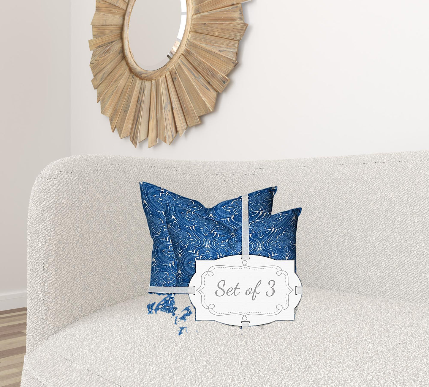 Set Of Three 20" X 20" Blue And White Zippered Coastal Throw Indoor Outdoor Pillow