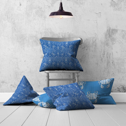 Set Of Three 20" X 20" Blue And White Enveloped Coastal Throw Indoor Outdoor Pillow