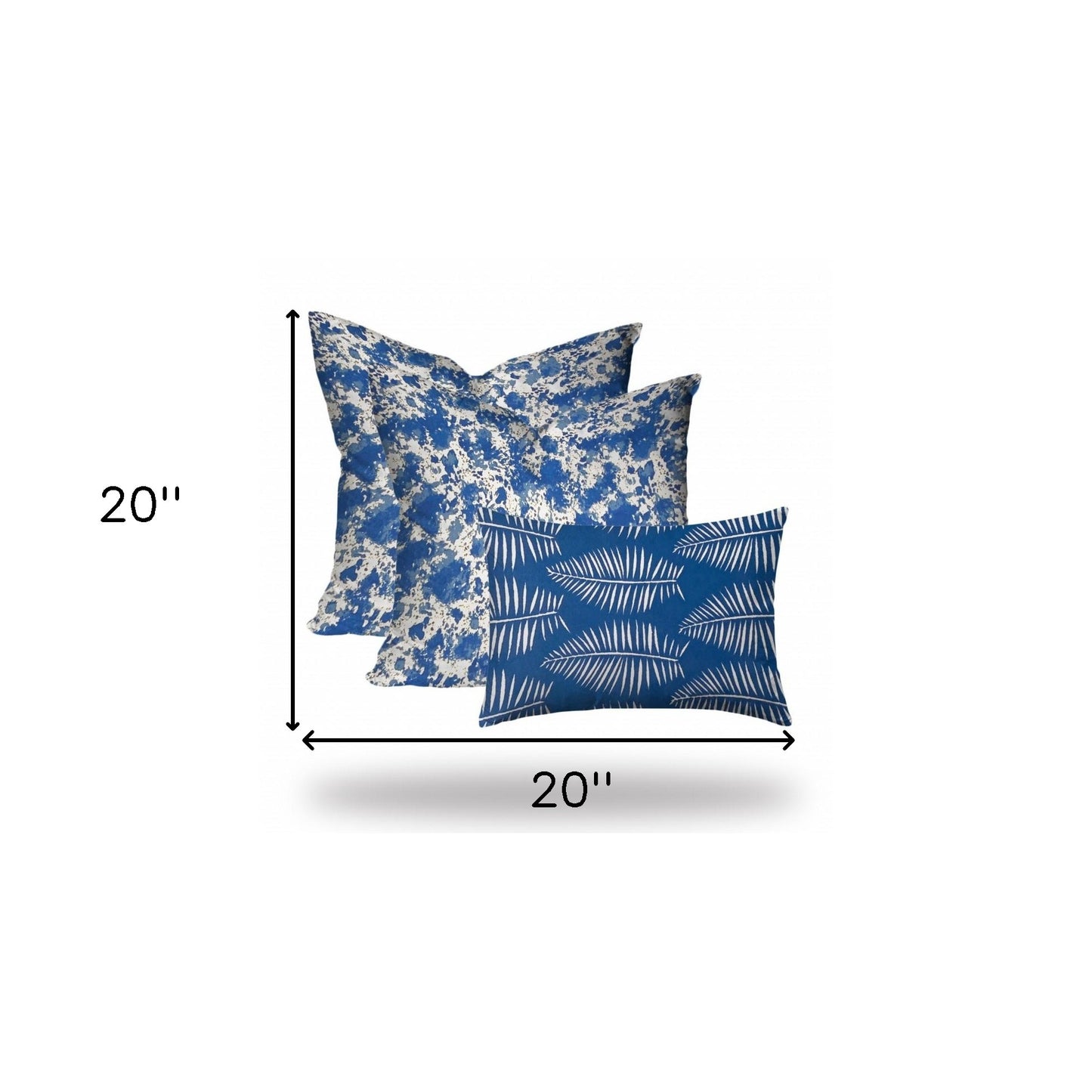 Set Of Three 20" X 20" Blue And White Enveloped Coastal Throw Indoor Outdoor Pillow Cover