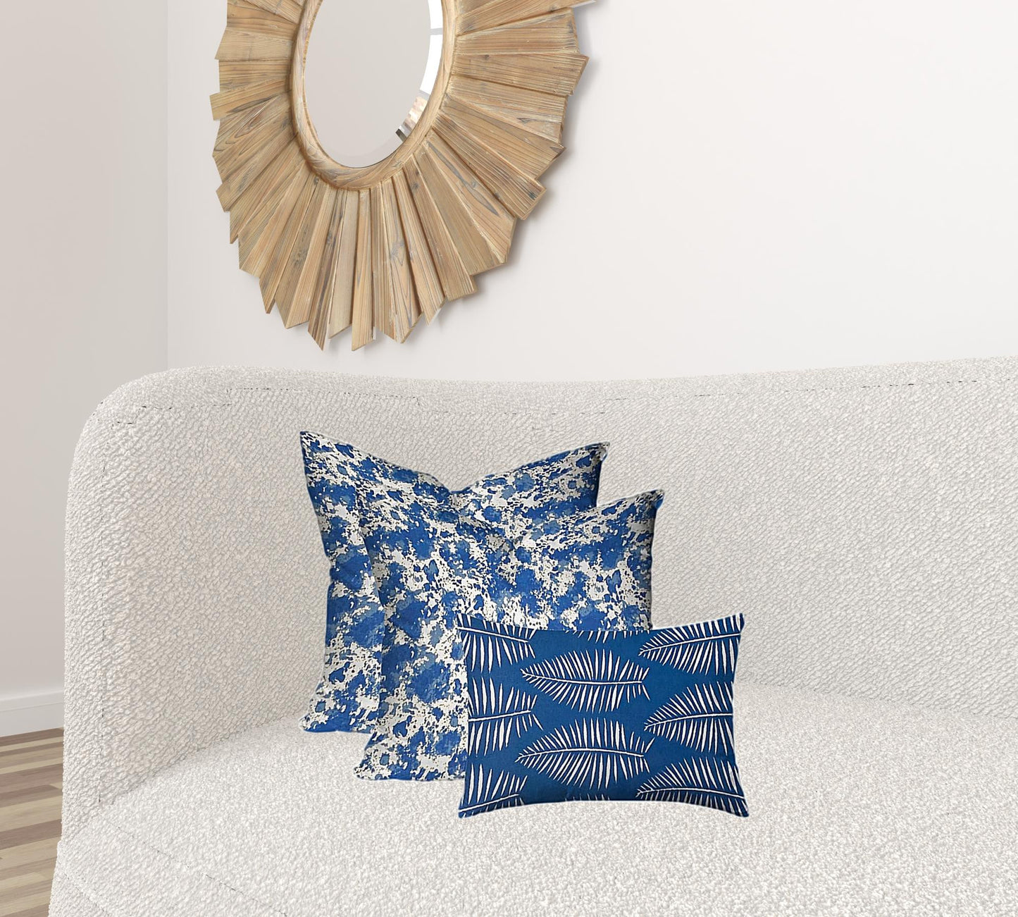 Set Of Three 20" X 20" Blue And White Enveloped Coastal Throw Indoor Outdoor Pillow Cover