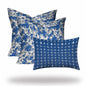 Set Of Three 20" X 20" Blue And White Blown Seam Coastal Throw Indoor Outdoor Pillow