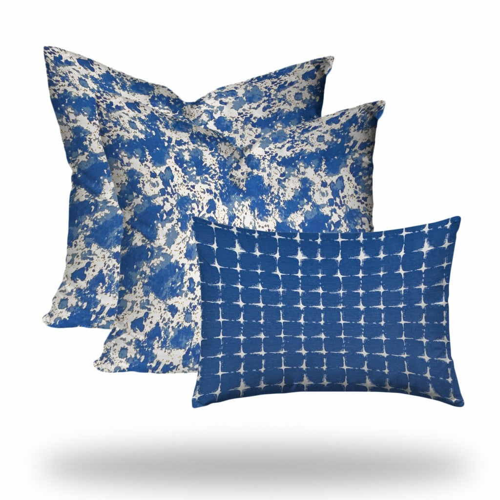 Set Of Three 20" X 20" Blue And White Enveloped Coastal Throw Indoor Outdoor Pillow Cover