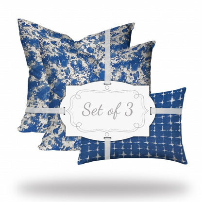 Set Of Three 20" X 20" Blue And White Enveloped Coastal Throw Indoor Outdoor Pillow Cover