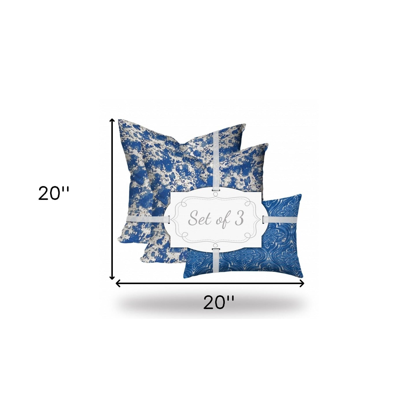 Set Of Three 20" X 20" Blue And White Enveloped Coastal Throw Indoor Outdoor Pillow