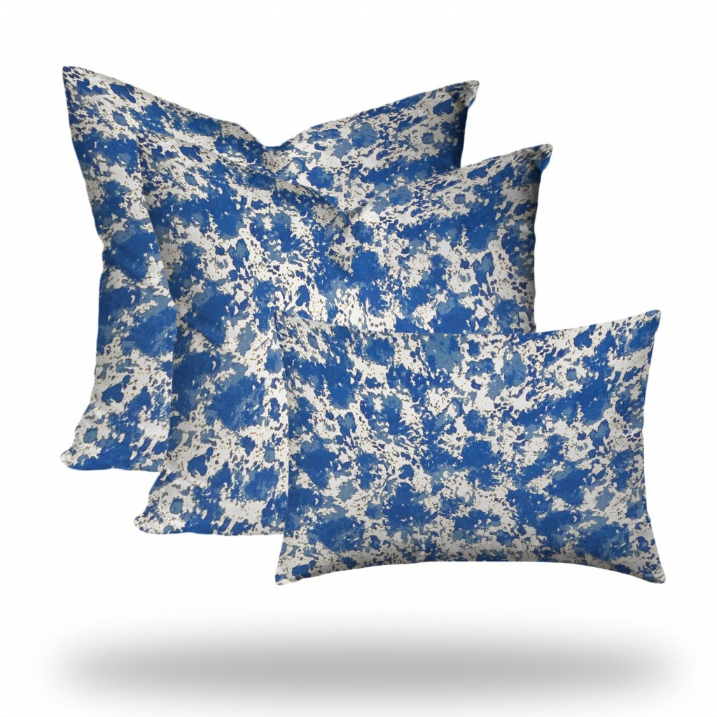 Set Of Three 20" X 20" Blue And White Blown Seam Coastal Throw Indoor Outdoor Pillow