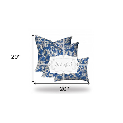 Set Of Three 20" X 20" Blue And White Enveloped Coastal Throw Indoor Outdoor Pillow Cover