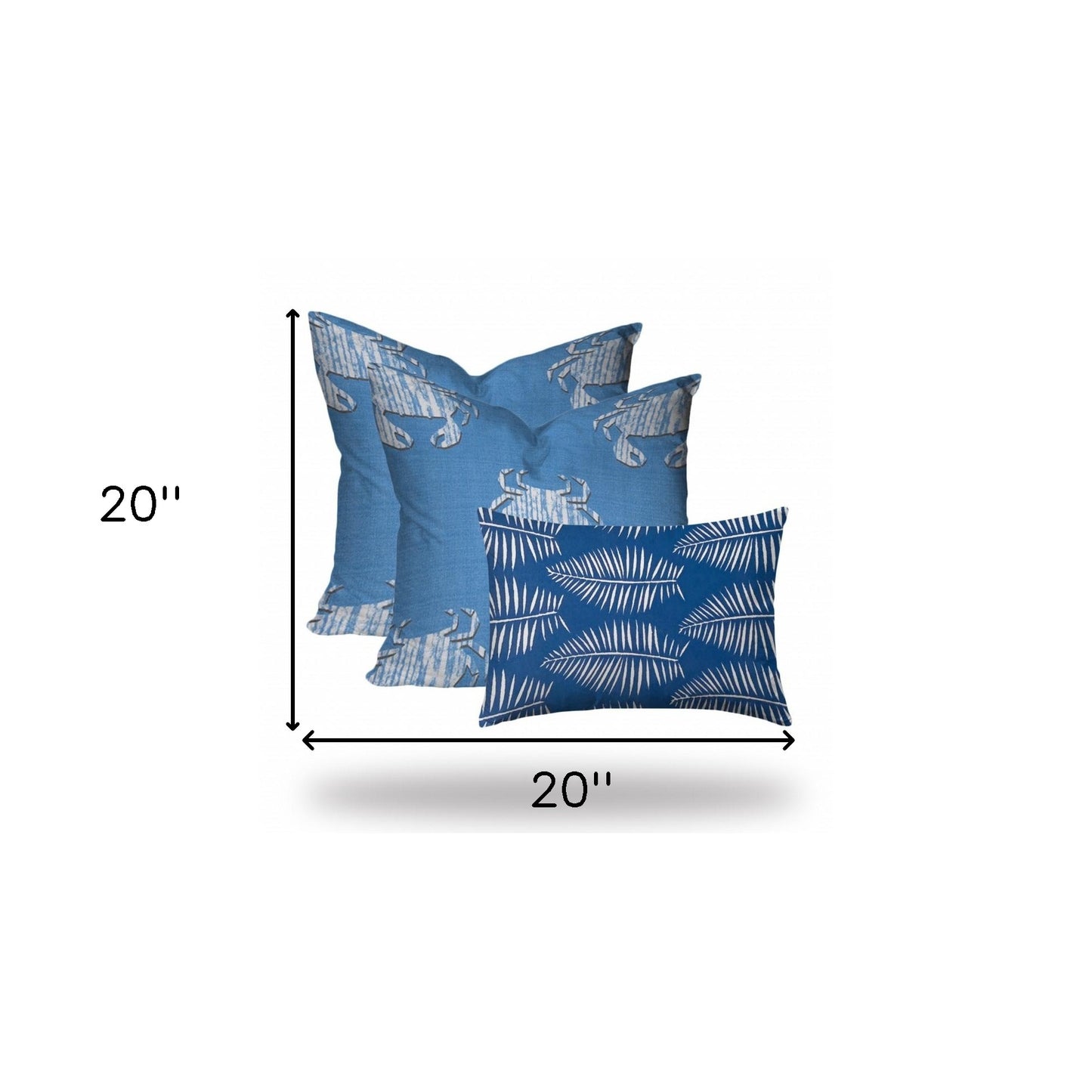 Set Of Three 20" X 20" Blue And White Crab Enveloped Coastal Throw Indoor Outdoor Pillow Cover