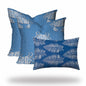 Set Of Three 20" X 20" Blue And White Crab Enveloped Coastal Throw Indoor Outdoor Pillow