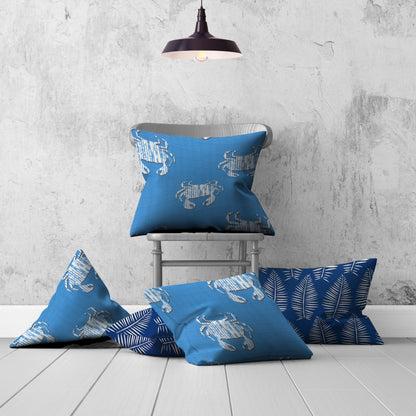 Set Of Three 20" X 20" Blue And White Crab Zippered Coastal Throw Indoor Outdoor Pillow Cover