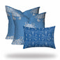 Set Of Three 20" X 20" Blue And White Crab Zippered Coastal Throw Indoor Outdoor Pillow