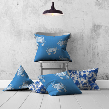 Set Of Three 20" X 20" Blue And White Crab Zippered Coastal Throw Indoor Outdoor Pillow Cover