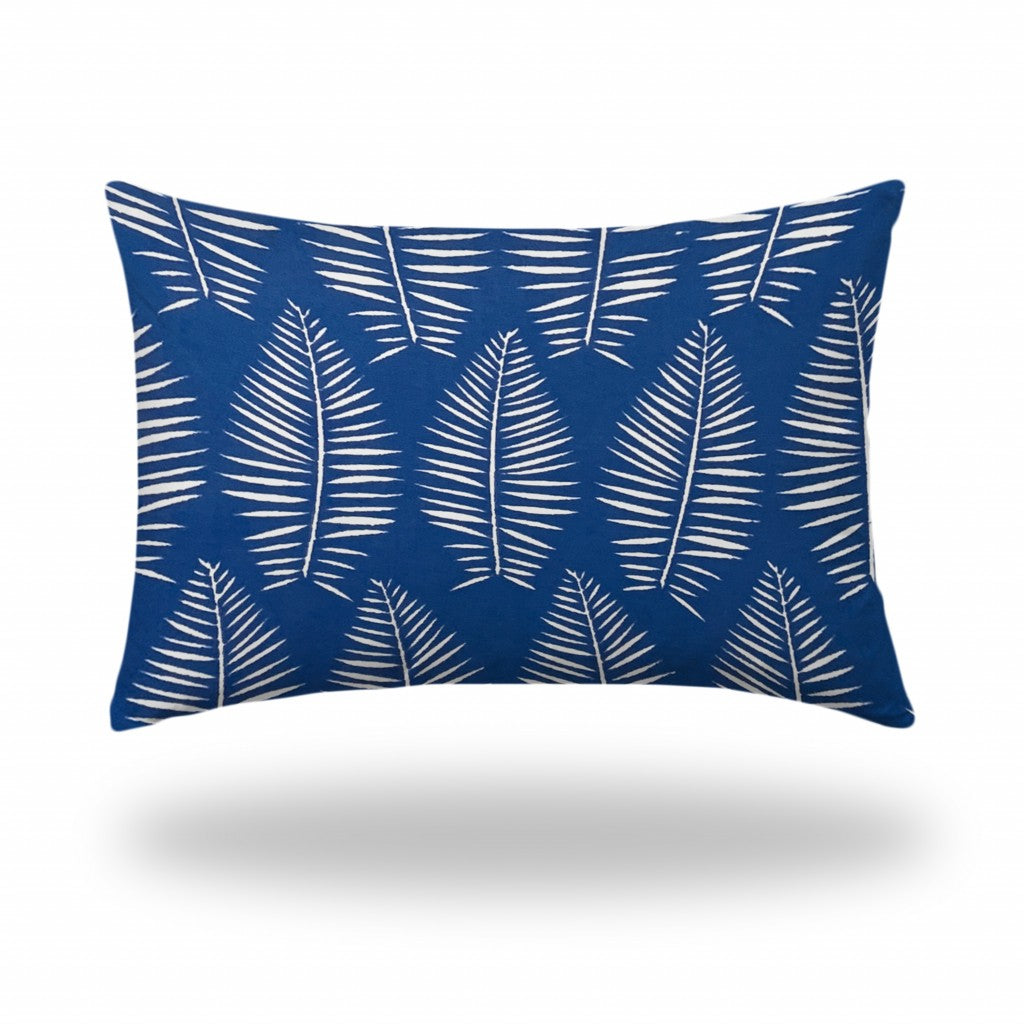 12" X 16" Blue And White Enveloped Tropical Lumbar Indoor Outdoor Pillow