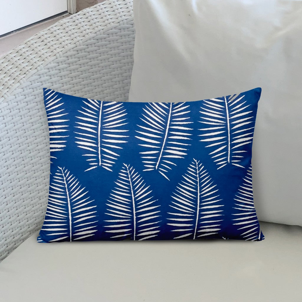 12" X 16" Blue And White Enveloped Tropical Lumbar Indoor Outdoor Pillow