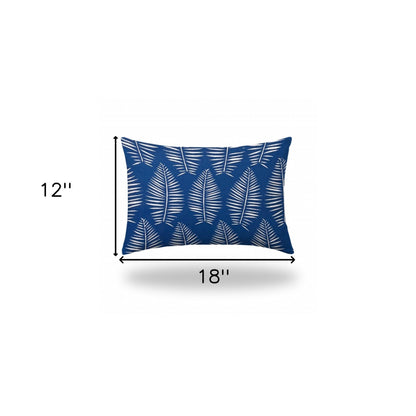 12" X 16" Blue And White Enveloped Tropical Lumbar Indoor Outdoor Pillow