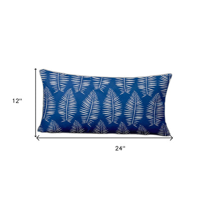 12" X 16" Blue And White Enveloped Tropical Lumbar Indoor Outdoor Pillow