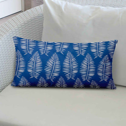 12" X 16" Blue And White Zippered Tropical Lumbar Indoor Outdoor Pillow Cover