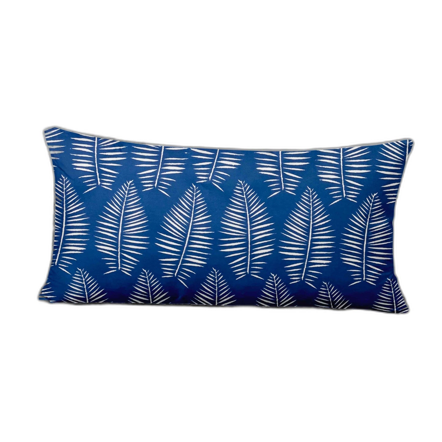 12" X 16" Blue And White Zippered Tropical Lumbar Indoor Outdoor Pillow Cover