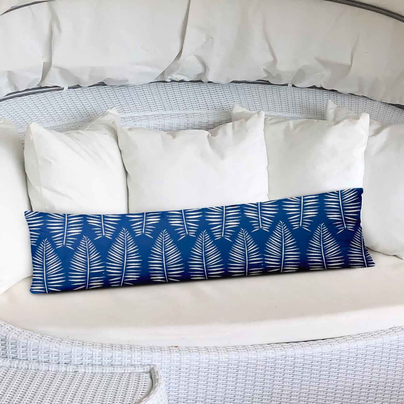 12" X 16" Blue And White Enveloped Tropical Lumbar Indoor Outdoor Pillow