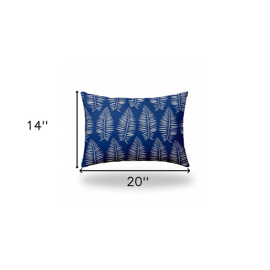 12" X 16" Blue And White Enveloped Tropical Lumbar Indoor Outdoor Pillow Cover