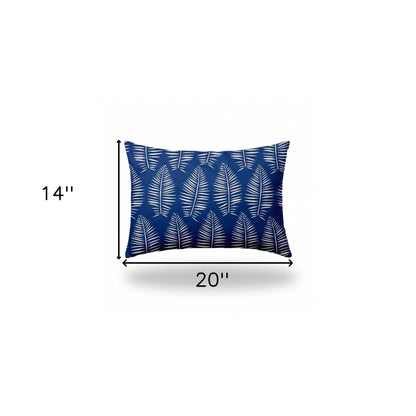 12" X 16" Blue And White Enveloped Tropical Lumbar Indoor Outdoor Pillow